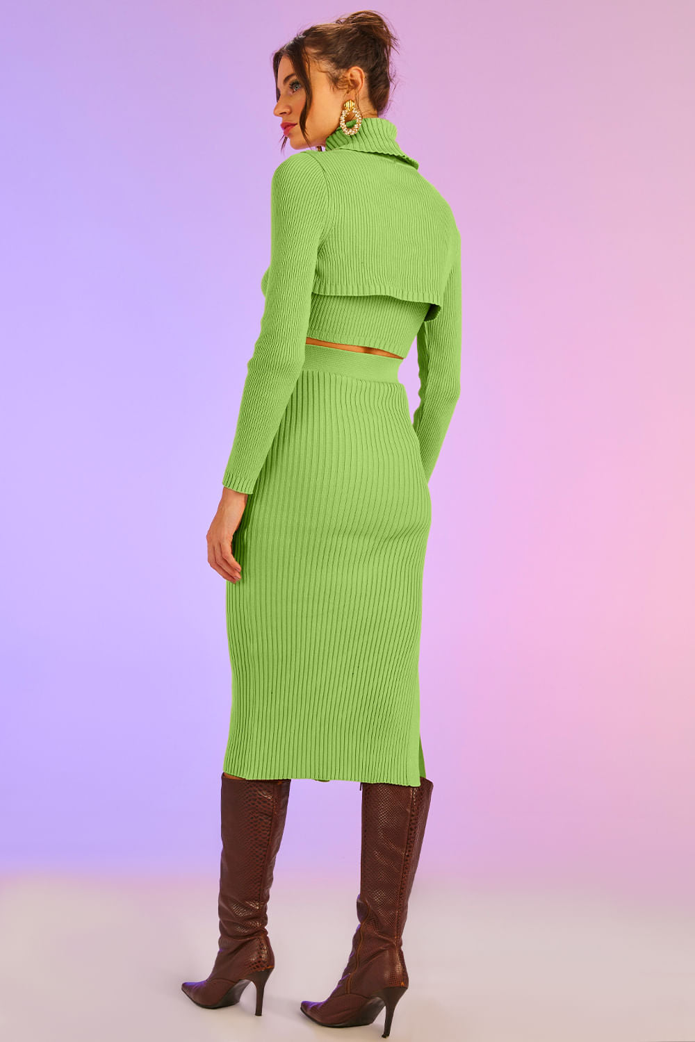 Saia Tricot Midi Tracy Verde Maçã