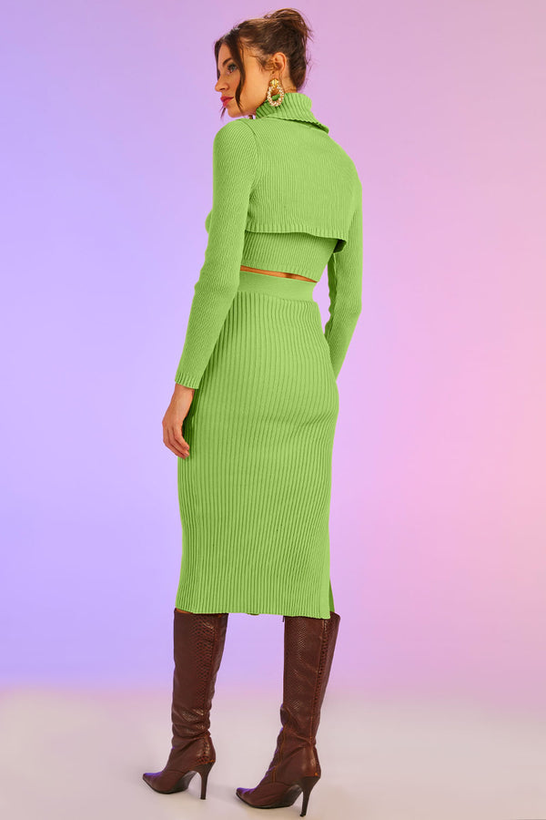 Saia Tricot Midi Tracy Verde Maçã