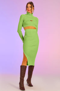 Saia Tricot Midi Tracy Verde Maçã