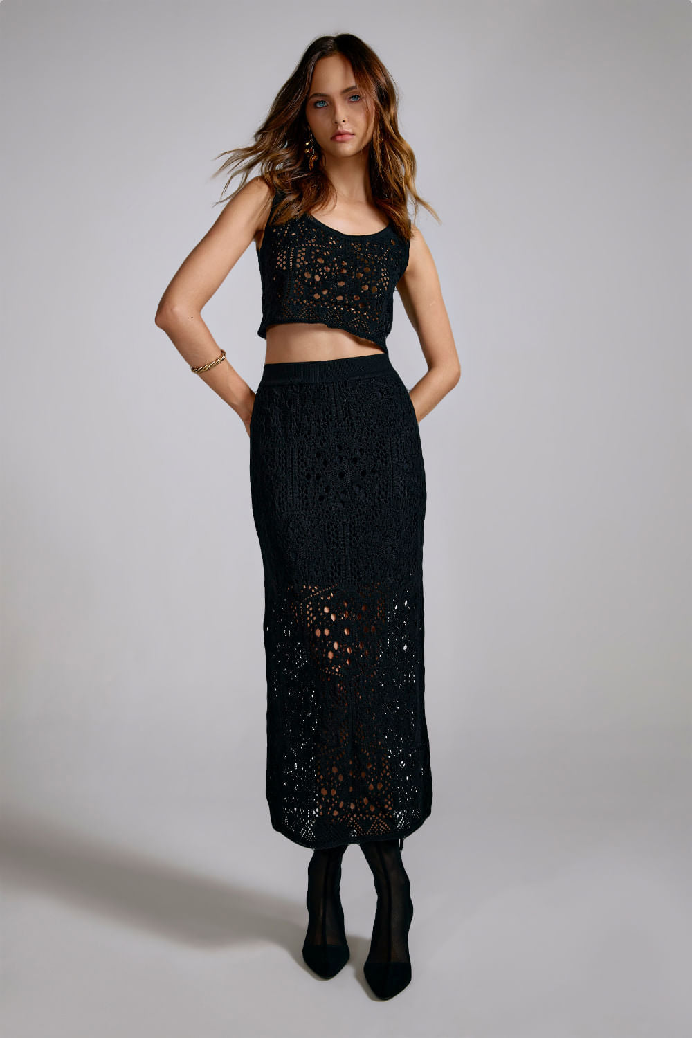 Saia Tricot Midi Olivia Preto