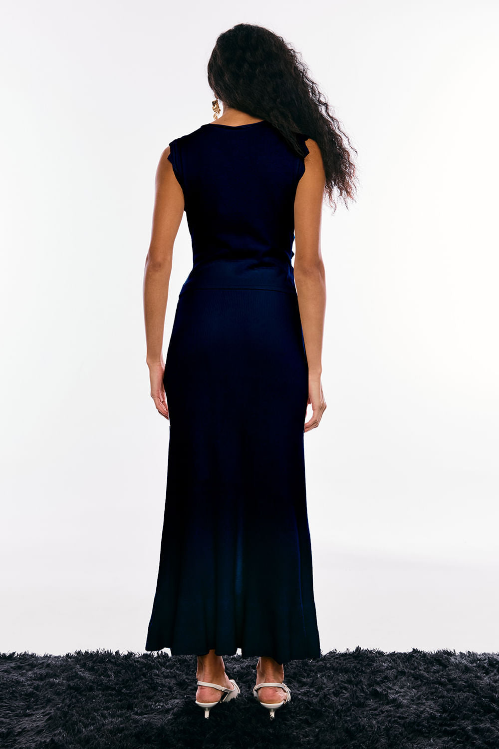 Saia Tricot Midi Verusca Azul Profundo