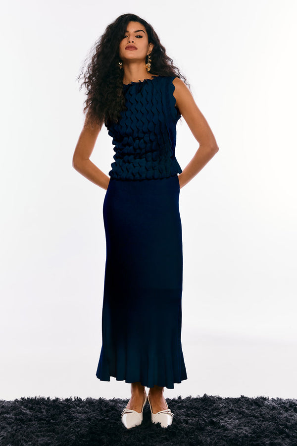 Saia Tricot Midi Verusca Azul Profundo