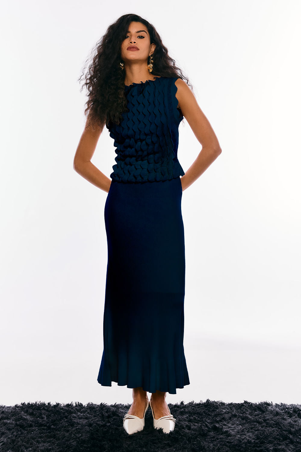 Saia Tricot Midi Verusca Azul Profundo