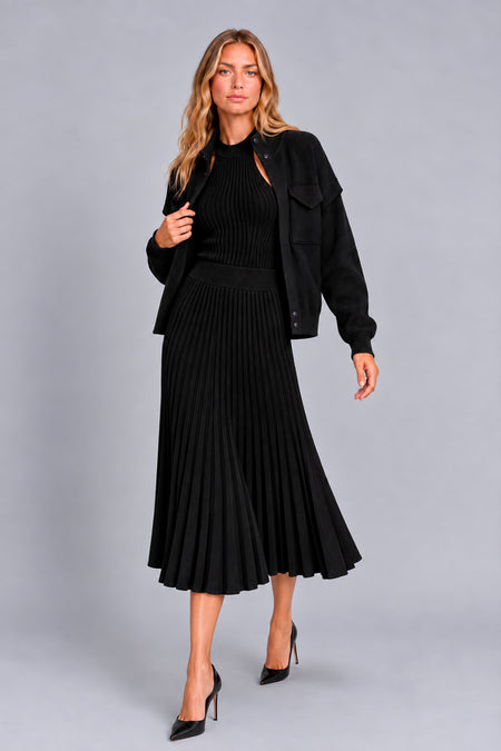 Saia Tricot Midi Plissada Olivia Preto