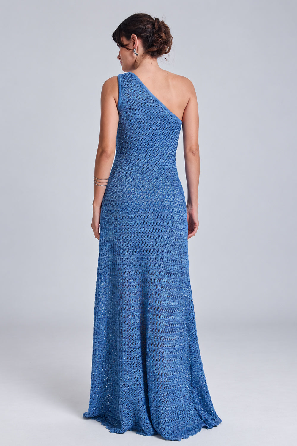 Vestido Tricot Midi Sheila Azul Celeste e Prata