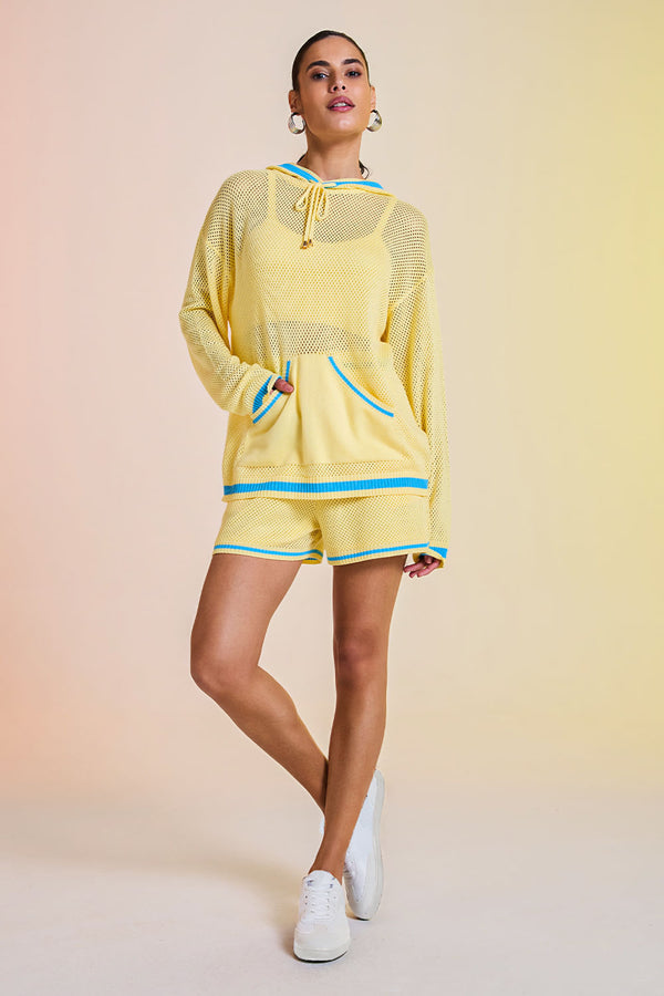 Blusa Tricot Eloá Com Top Amarelo Manteiga e Azul Mergulho