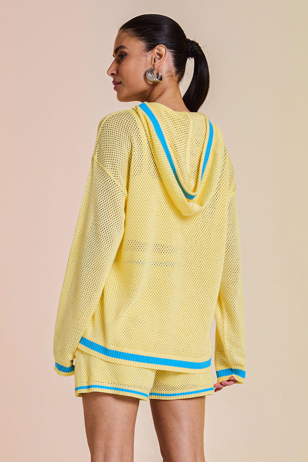 Shorts Tricot Eloá Amarelo Manteiga e Azul Mergulho