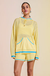Shorts Tricot Eloá Amarelo Manteiga e Azul Mergulho