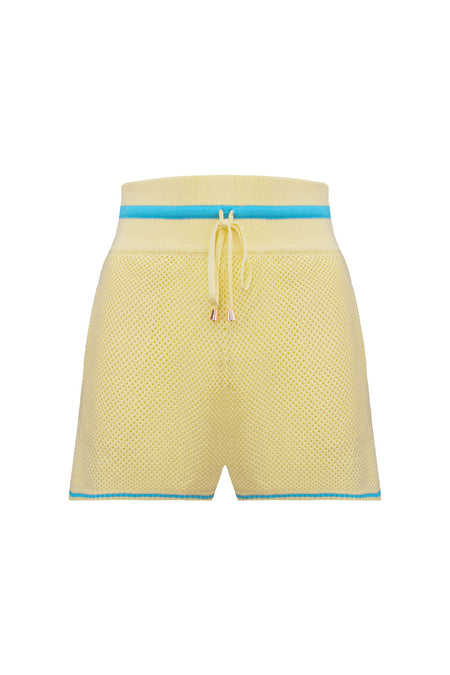 Shorts Tricot Eloá Amarelo Manteiga e Azul Mergulho