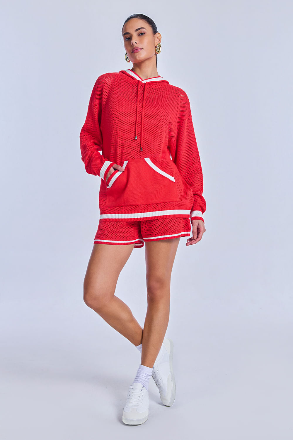 Shorts Tricot Eloá Vermelho Magma e Off White