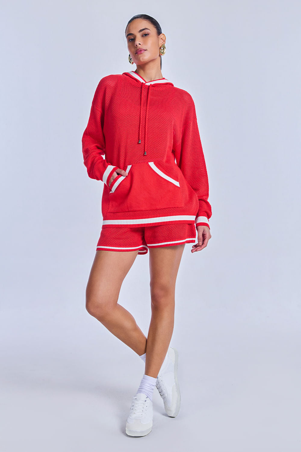 Shorts Tricot Eloá Vermelho Magma e Off White