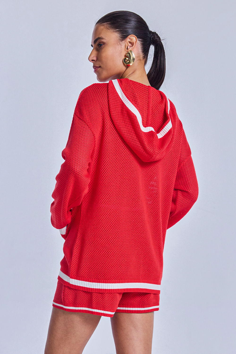 Shorts Tricot Eloá Vermelho Magma e Off White