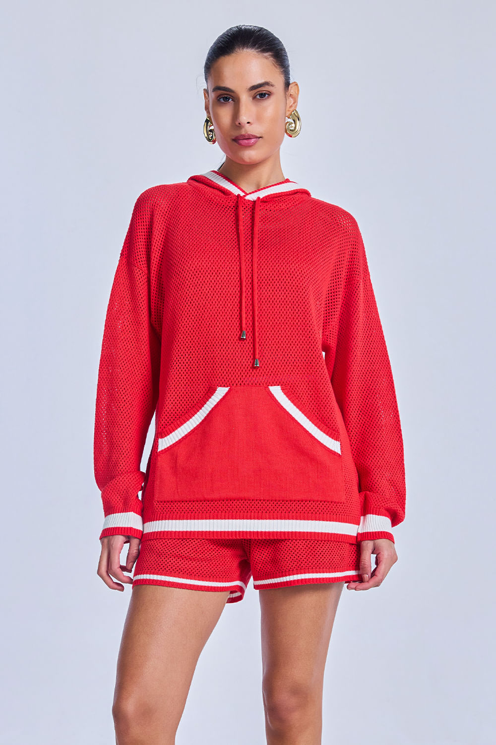 Shorts Tricot Eloá Vermelho Magma e Off White