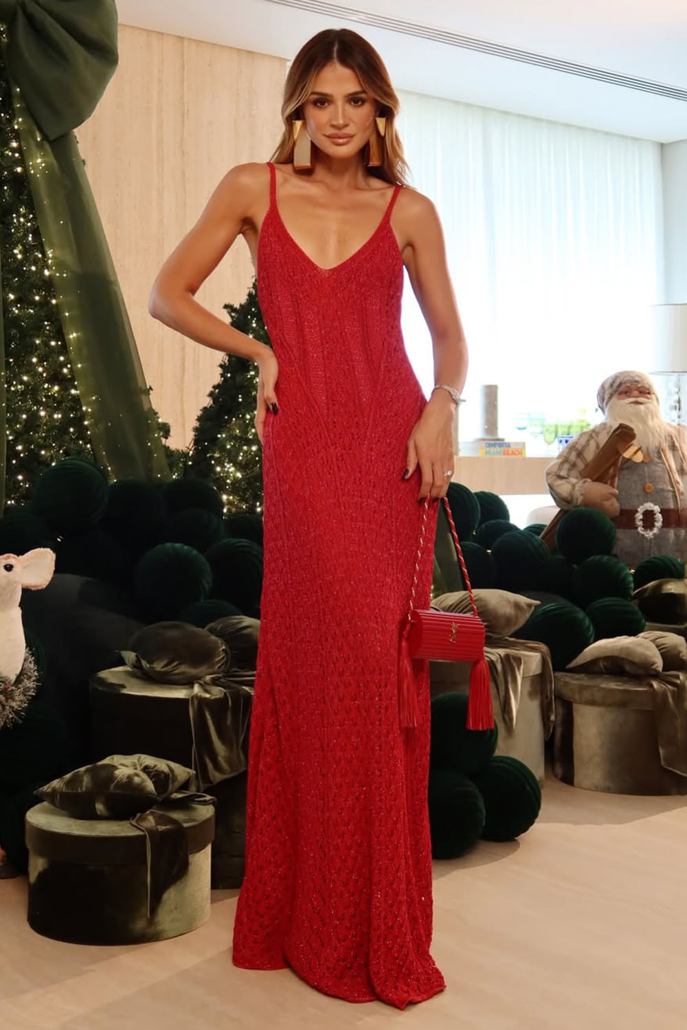 Vestido Tricot Longo Rafaela Vermelho e Pink