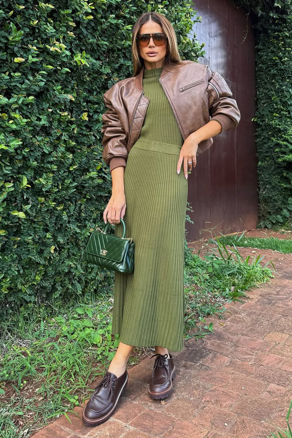 Saia Tricot Midi Ingrid Verde Oliva