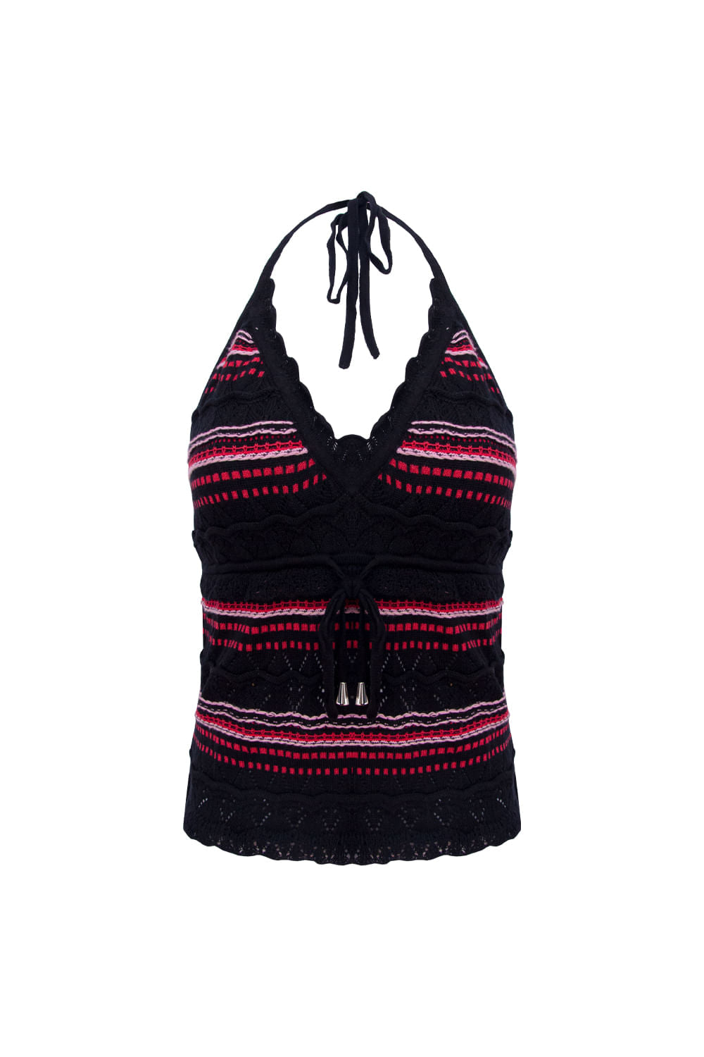 Top Tricot Solange Preto e Rosa Candy