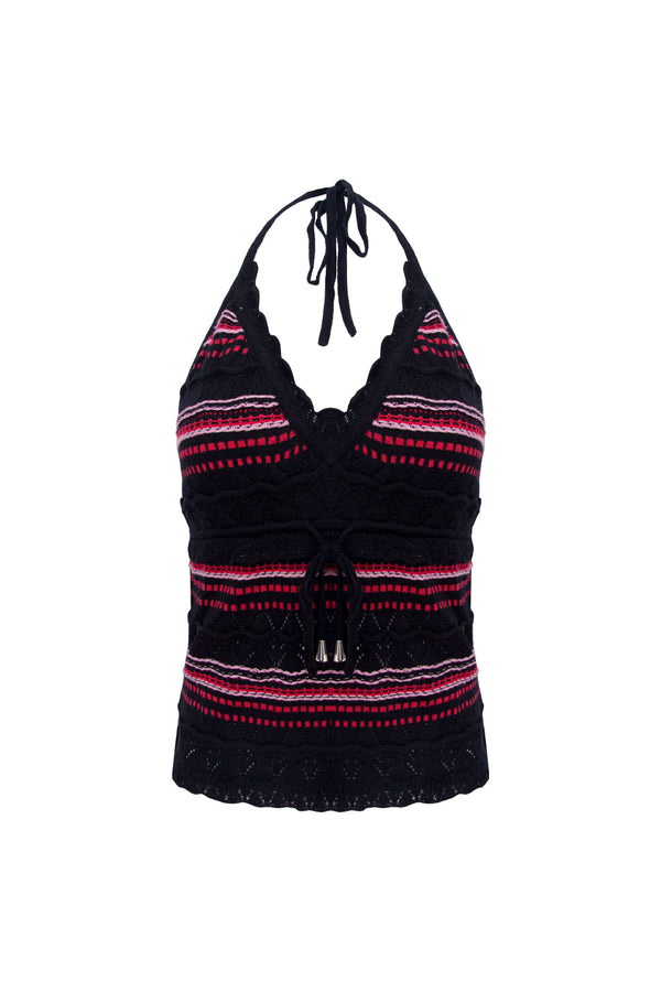Top Tricot Solange Preto e Rosa Candy