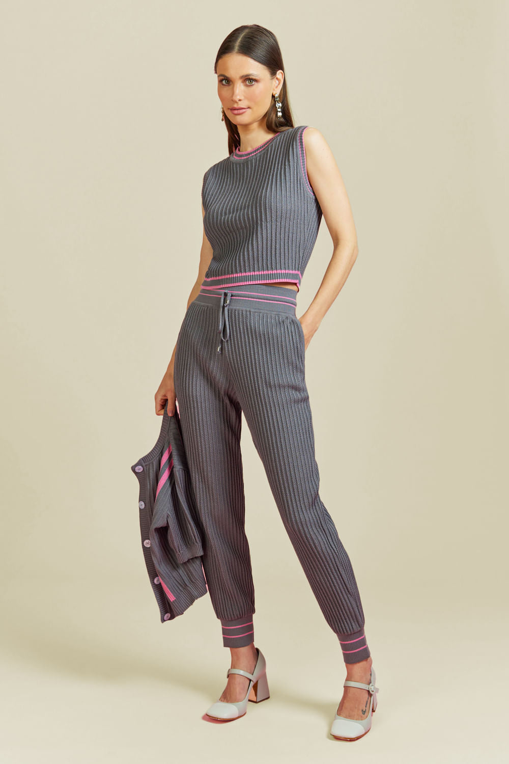 Casaco Tricot Nadia Cinza Stone