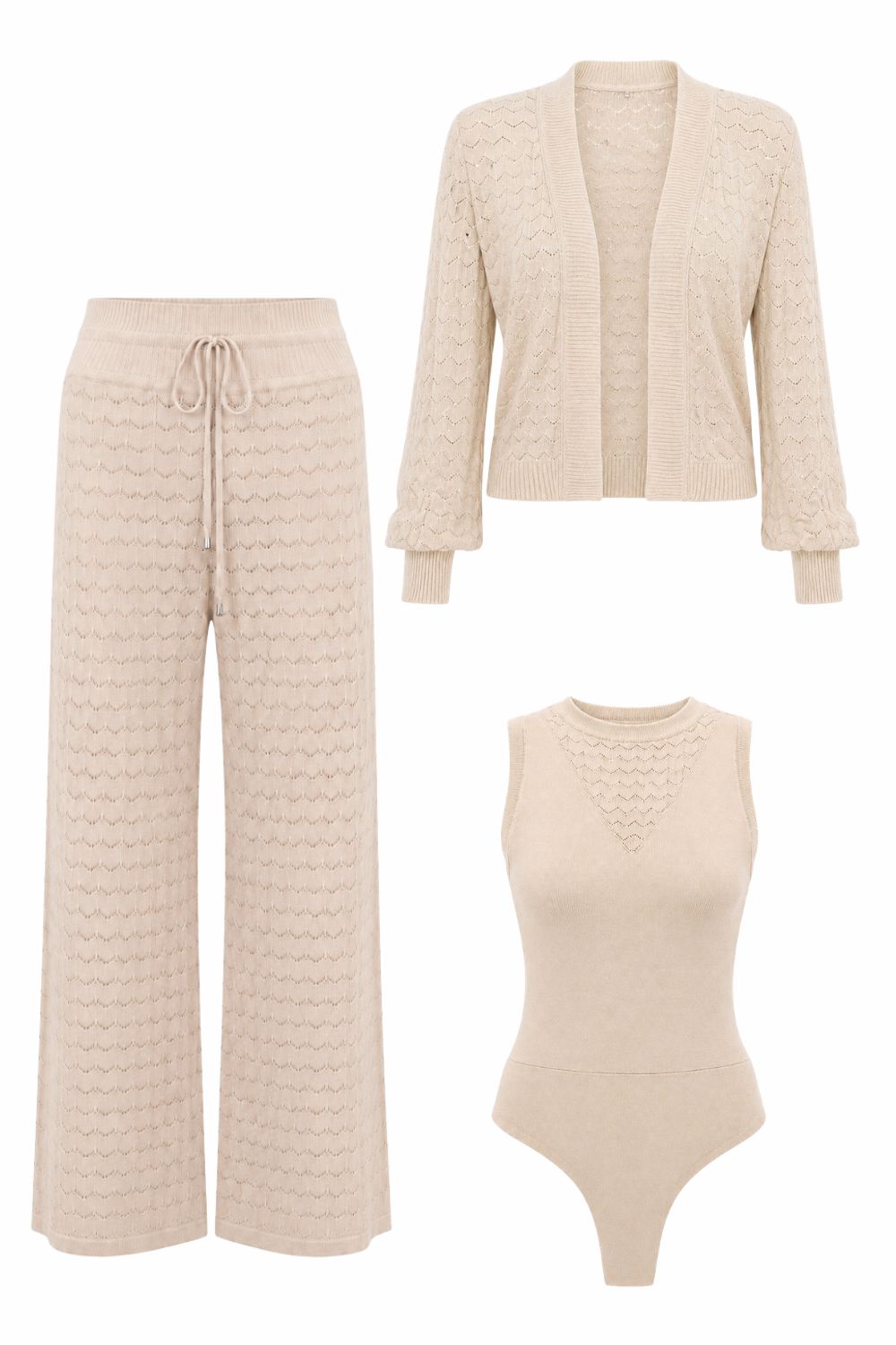 Conjunto Tricot Blanche Bege Areia