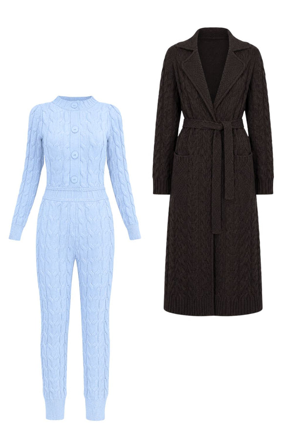 Conjunto Casaco Bianca Trufa + Macacão Georgea Azul
