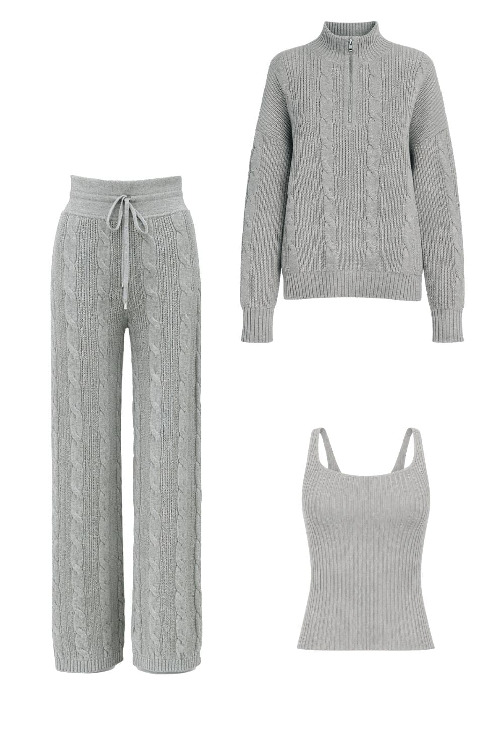 Conjunto Tricot Leila Cinza Mescla