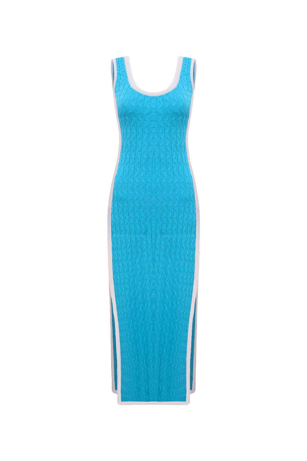 Vestido Tricot Midi Angelina Azul Mergulho e Off White