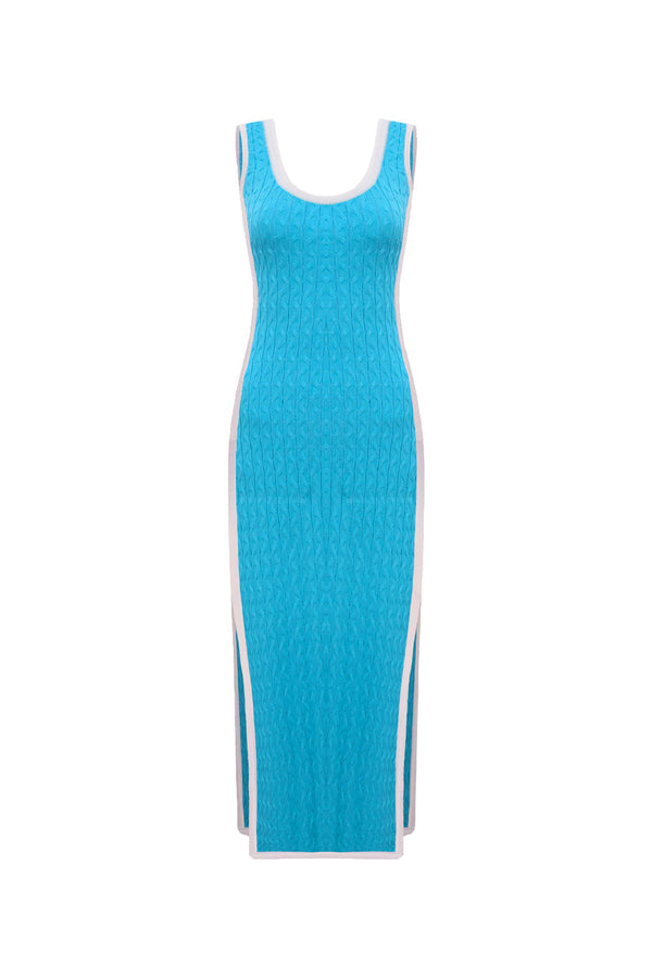 Vestido Tricot Midi Angelina Azul Mergulho e Off White