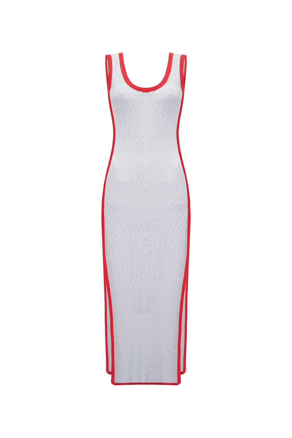 Vestido Tricot Midi Angelina Off White e Vermelho