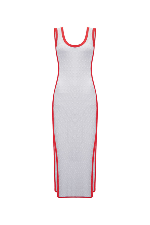 Vestido Tricot Midi Angelina Off White e Vermelho