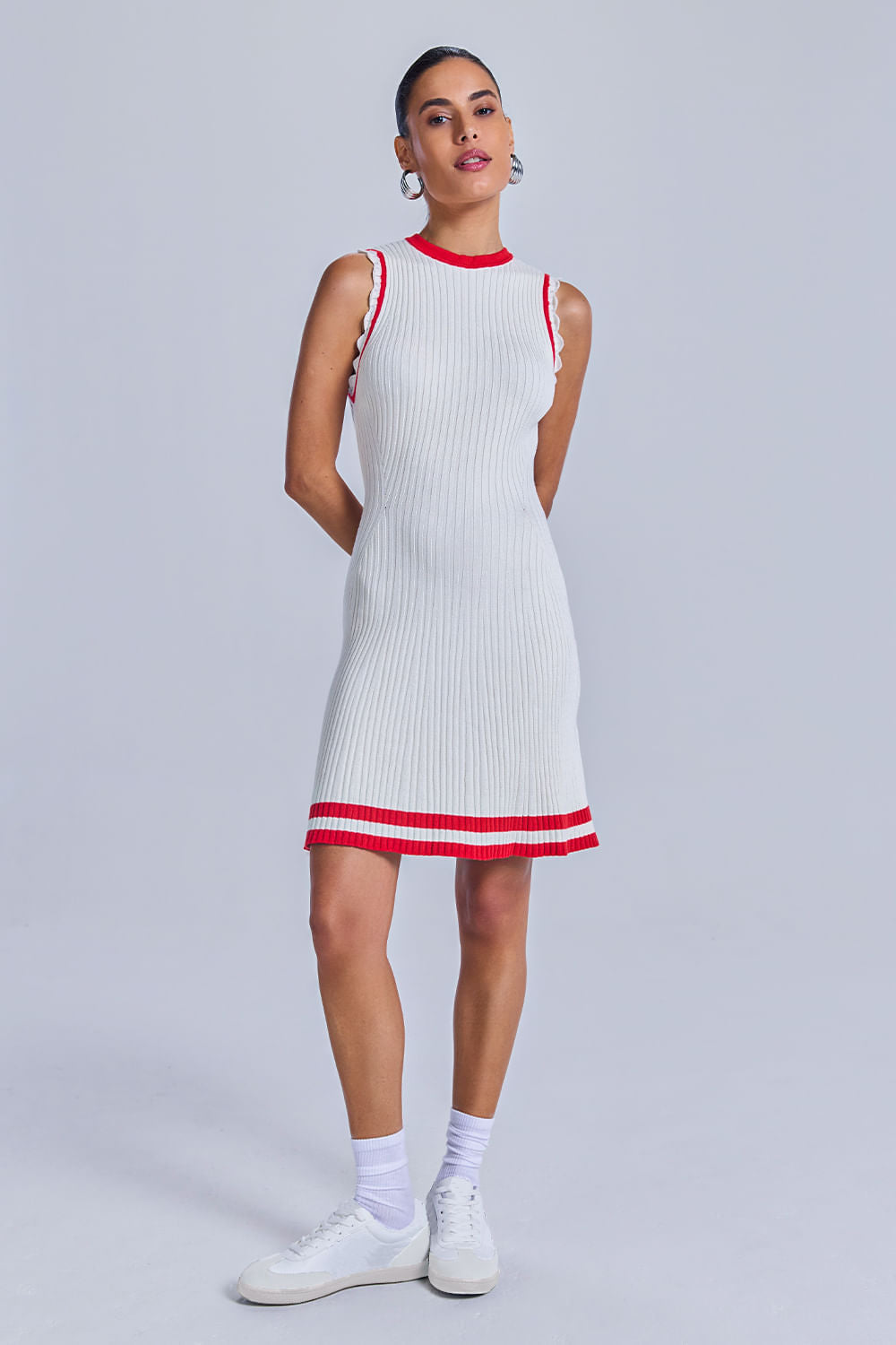 Vestido Tricot Alice Off White e Vermelho Magma