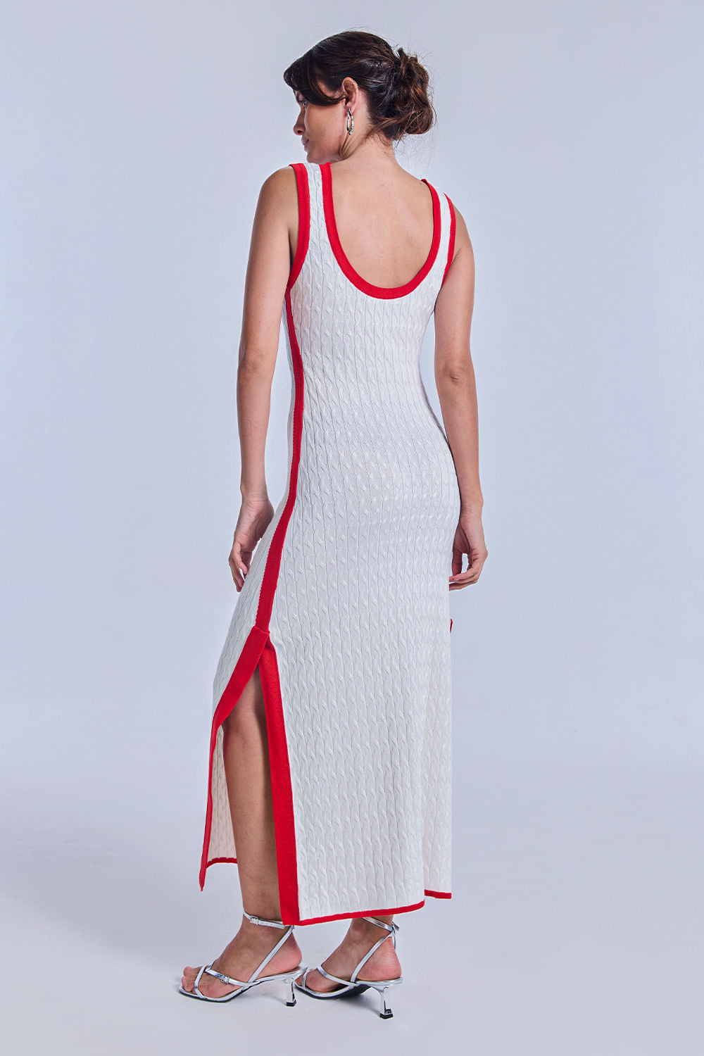 Vestido Tricot Midi Angelina Off White e Vermelho