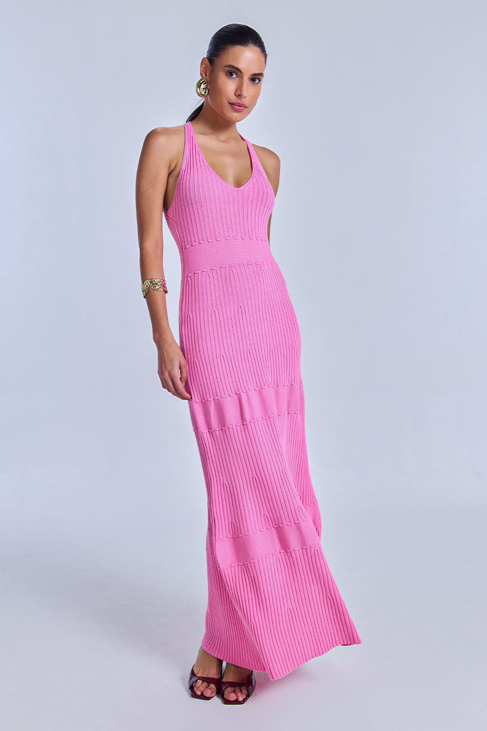Vestido Tricot Midi Ayla Rosa Quente