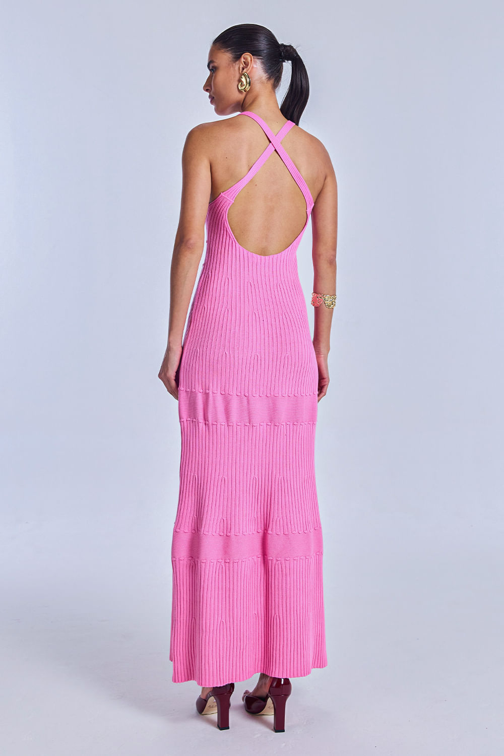 Vestido Tricot Midi Ayla Rosa Quente