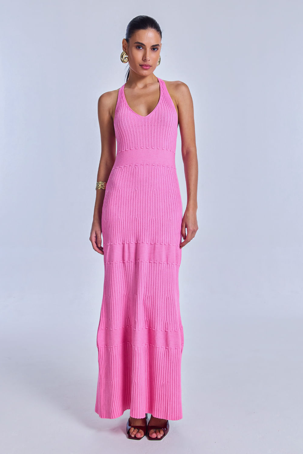 Vestido Tricot Midi Ayla Rosa Quente