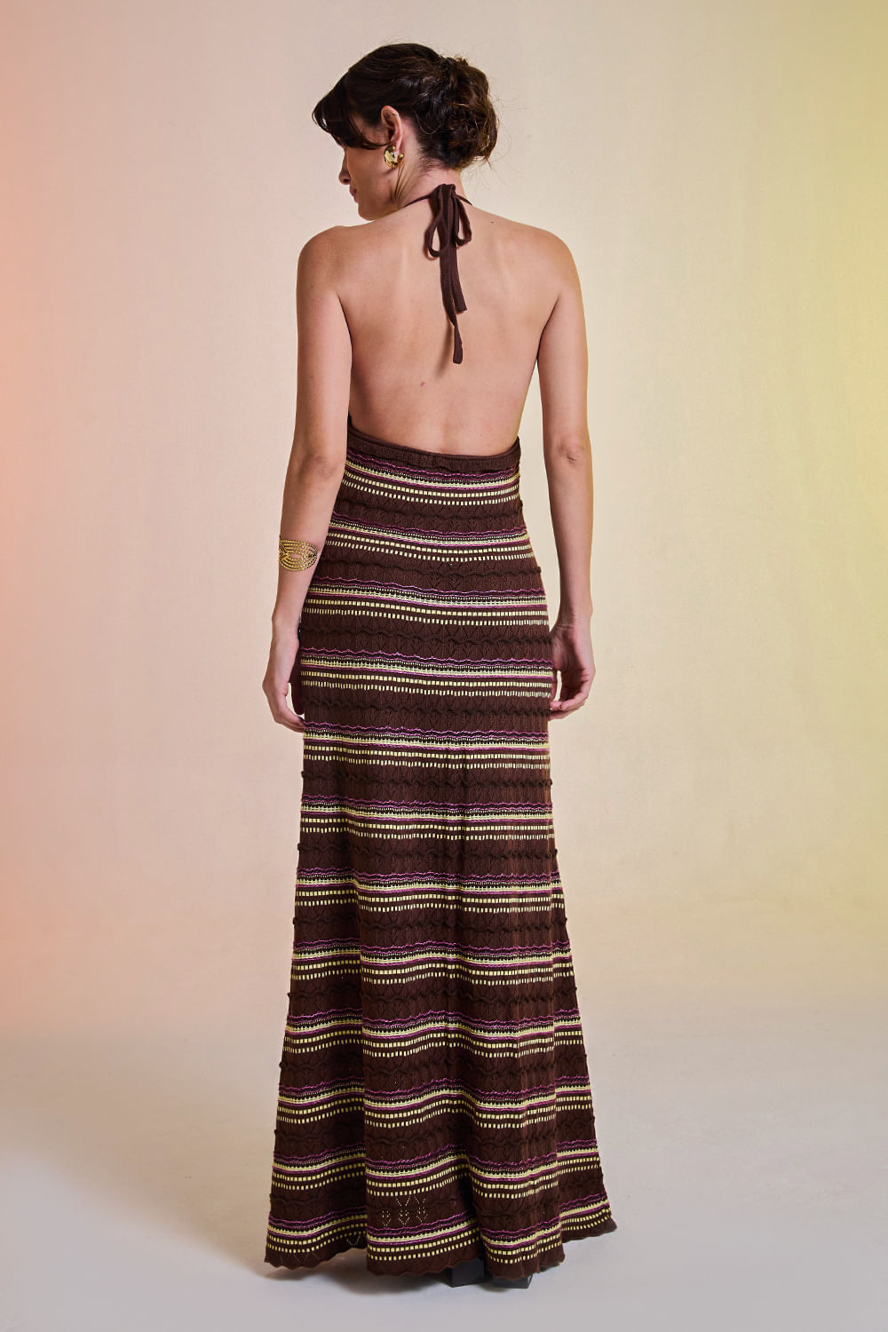 Vestido Tricot Midi Solange Cacau e Amarelo