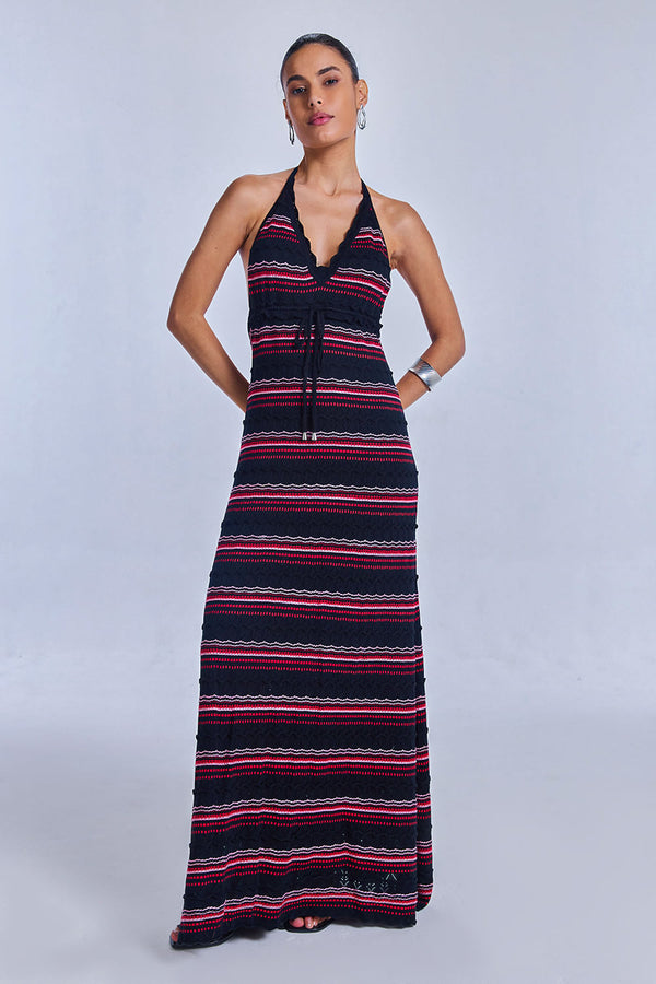 Vestido Tricot Midi Solange Preto E Rosa Candy