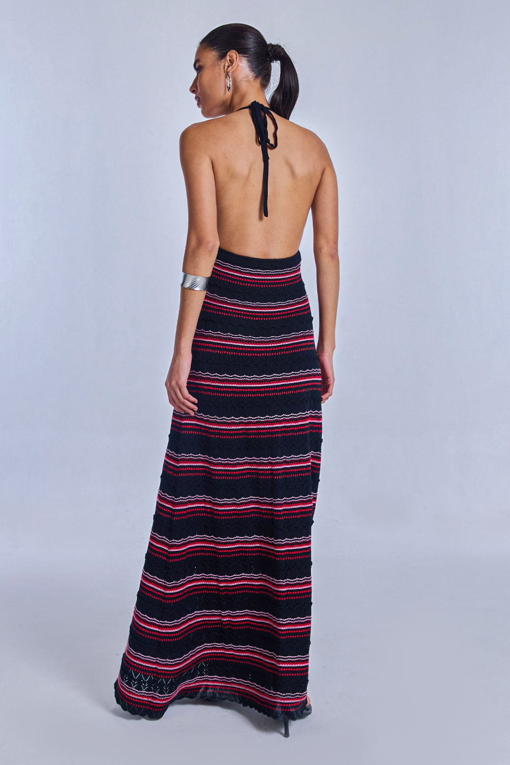 Vestido Tricot Midi Solange Preto E Rosa Candy
