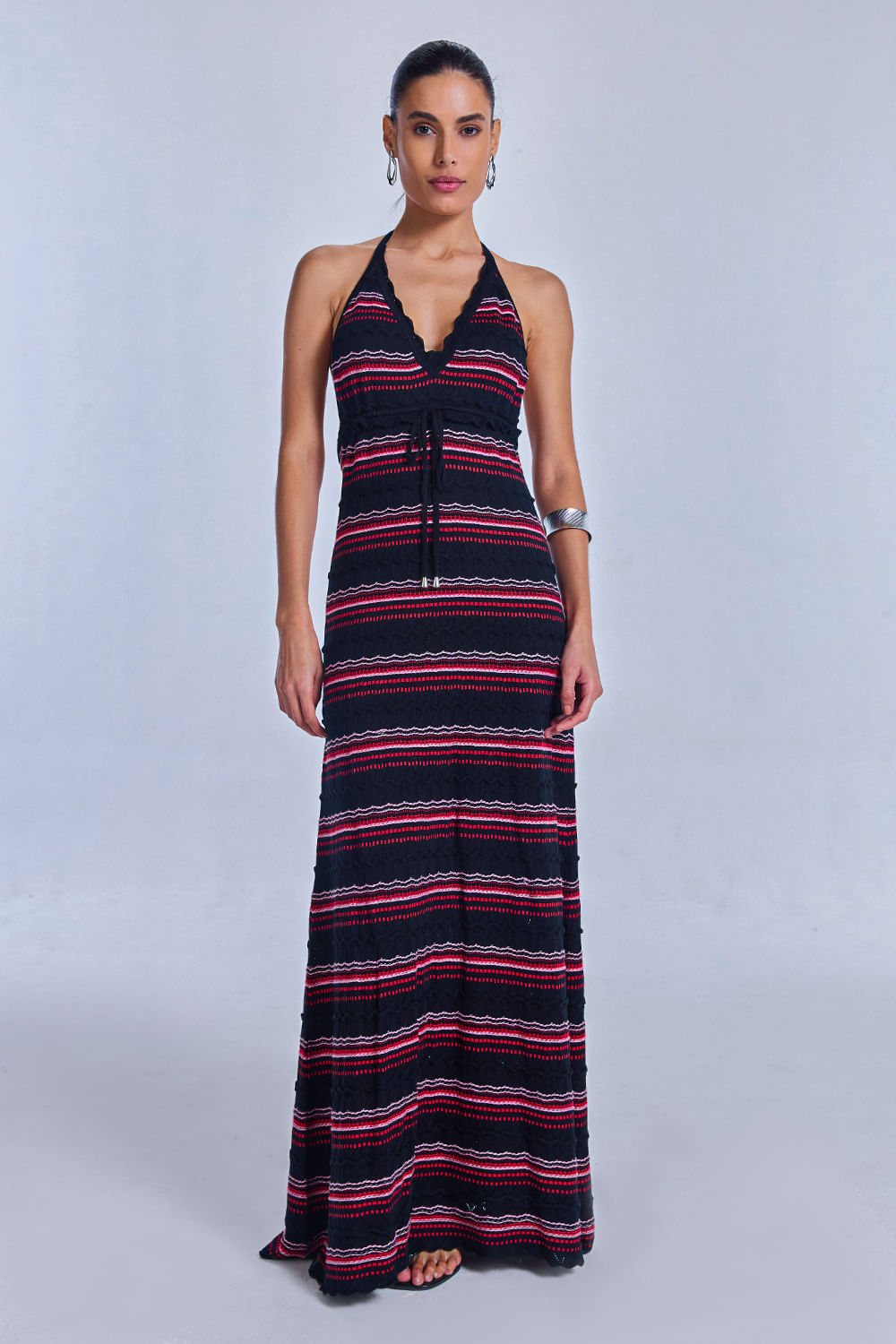Vestido Tricot Midi Solange Preto E Rosa Candy