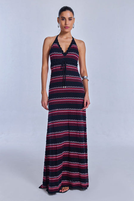 Vestido Tricot Midi Solange Preto E Rosa Candy