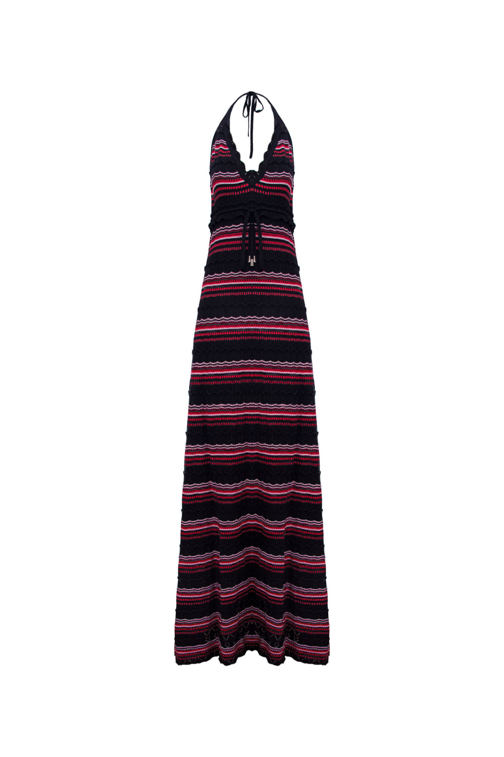 Vestido Tricot Midi Solange Preto E Rosa Candy