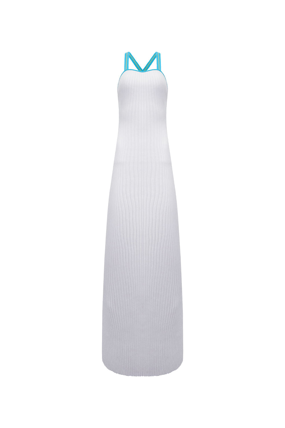 Vestido Tricot Midi Flavia Off White e Azul Mergulho