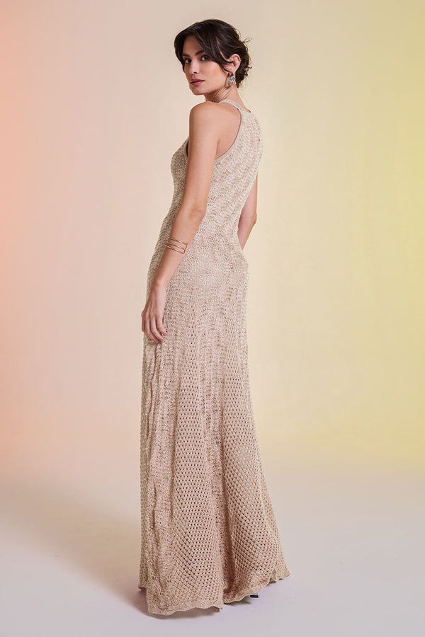 Vestido Tricot Longo Gabriele Bege Caqui