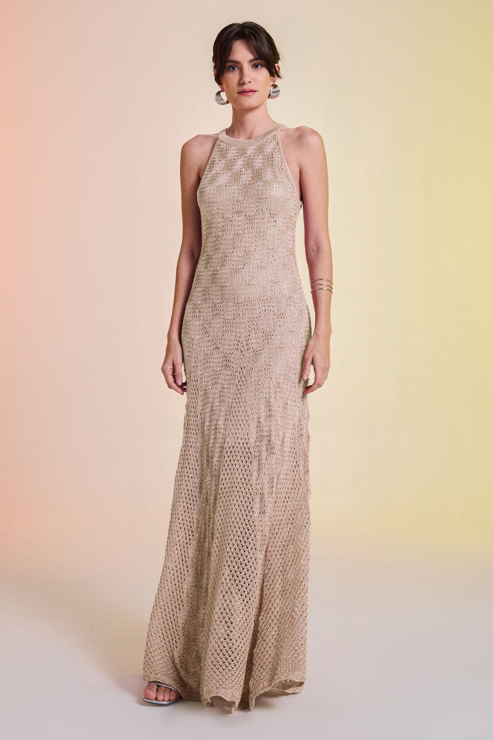 Vestido Tricot Longo Gabriele Bege Caqui