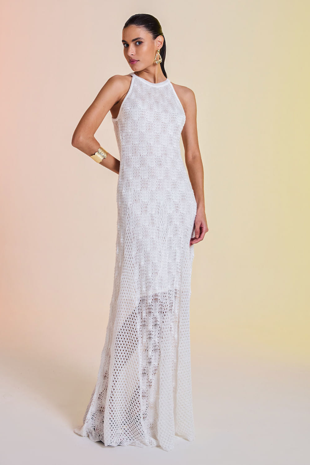 Vestido Tricot Longo Gabriele Off White