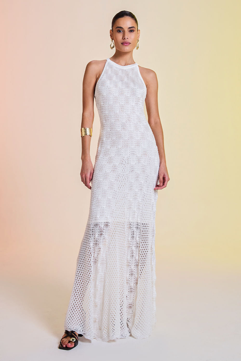 Vestido Tricot Longo Gabriele Off White