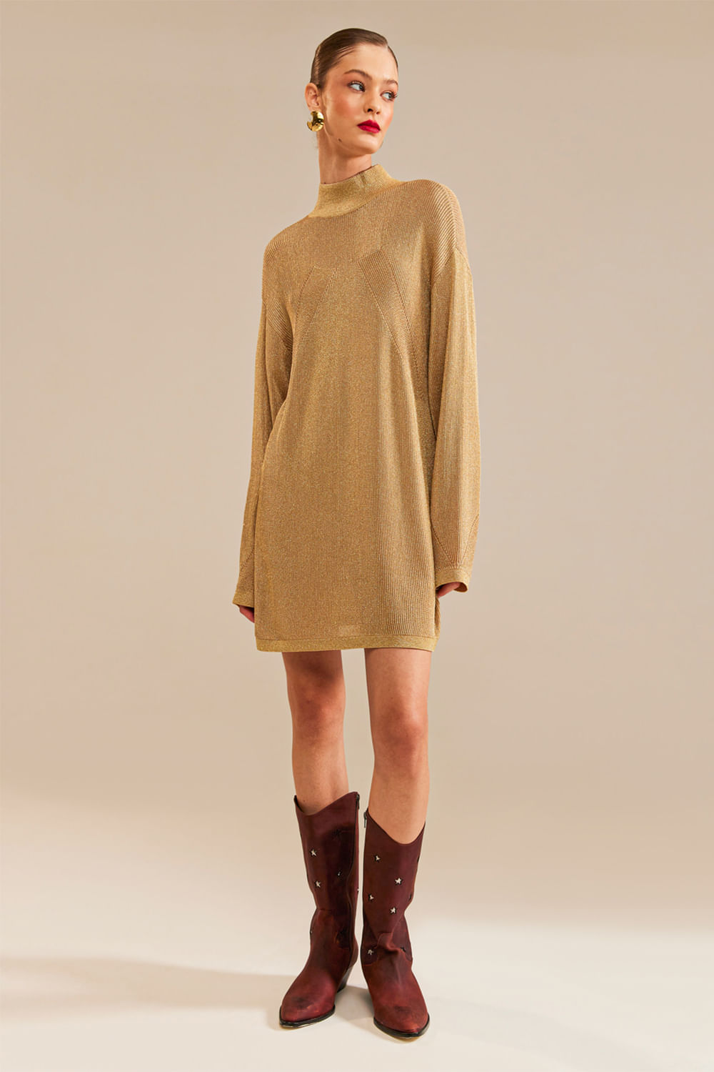 Vestido Tricot Lana Dourado