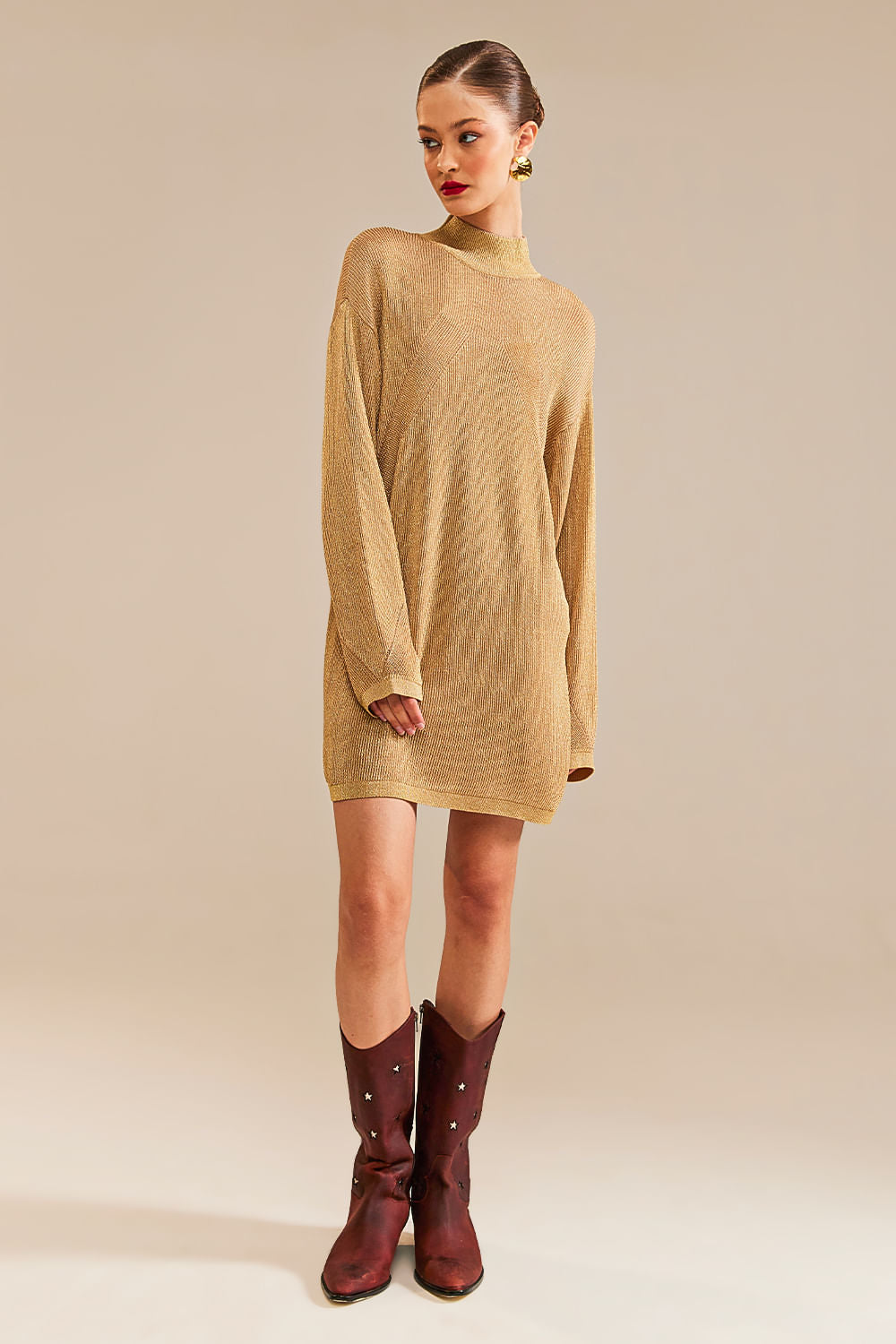 Vestido Tricot Lana Dourado