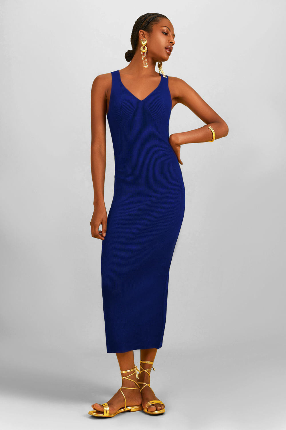 Vestido Tricot Midi Anelise Azul Klein
