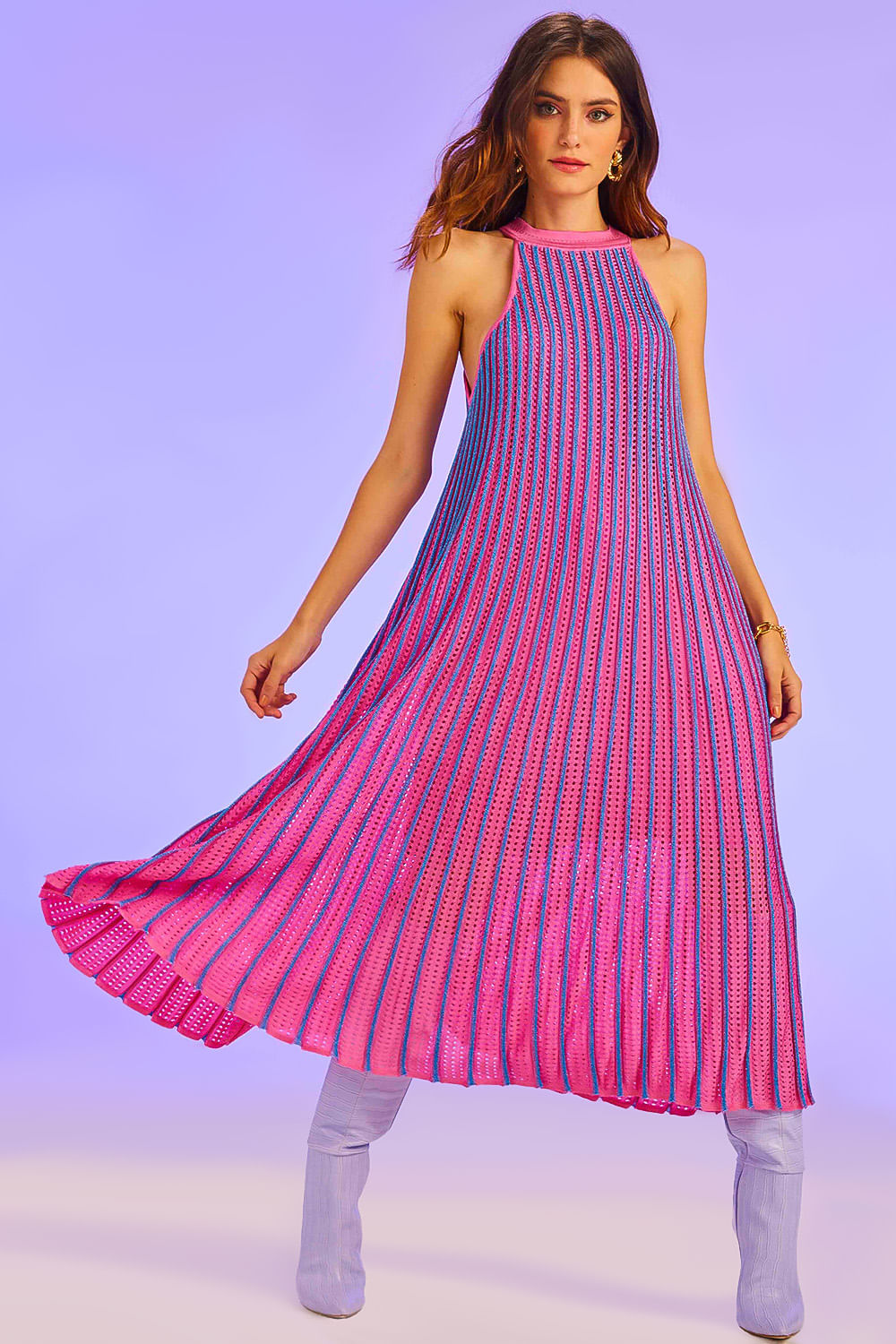Vestido Tricot Midi Chelsea Rosa Penélope