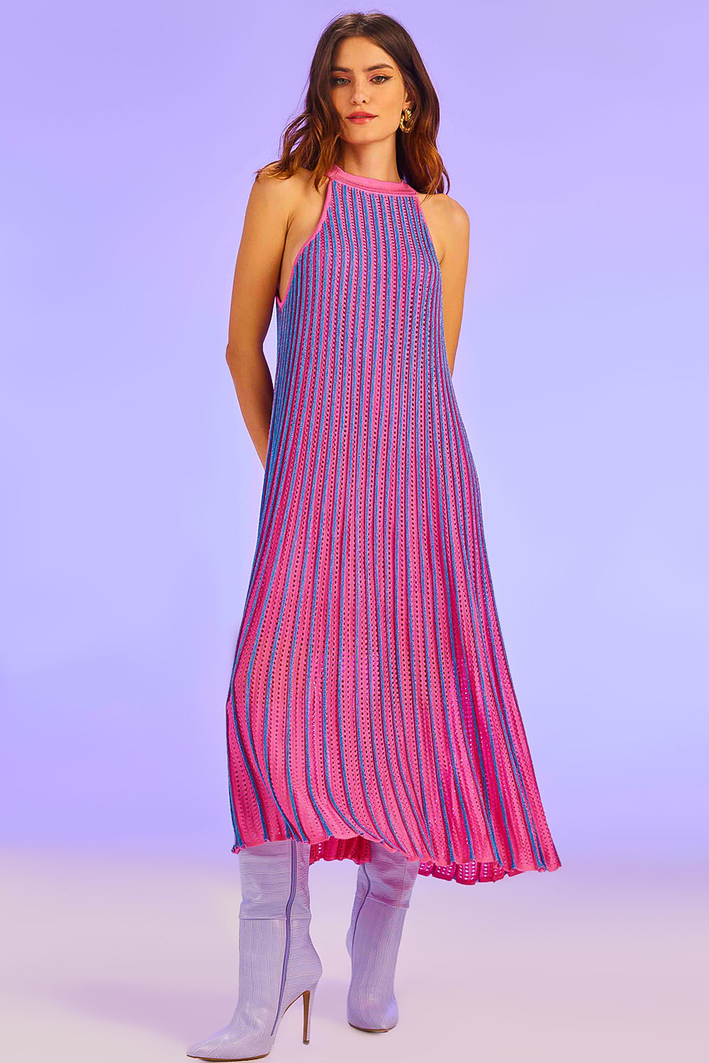 Vestido Tricot Midi Chelsea Rosa Penélope